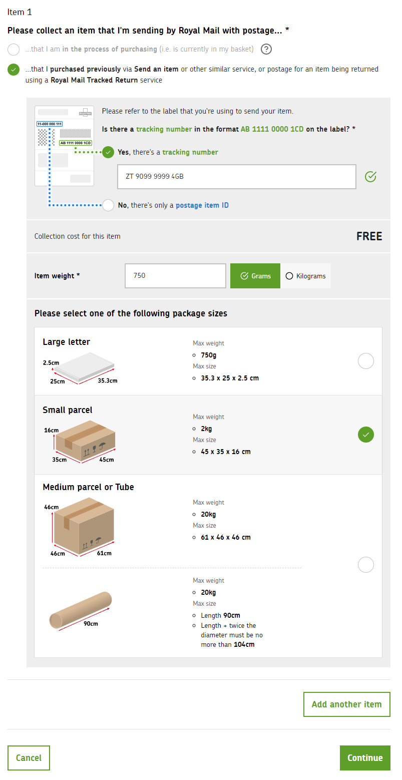 Item and label Details
